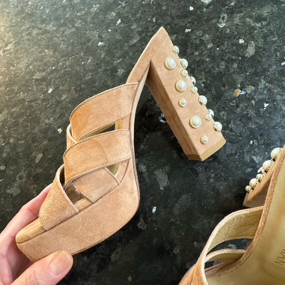 Stuart Weitzman Beige Heels with Pearl Accents - Picture 8 of 11